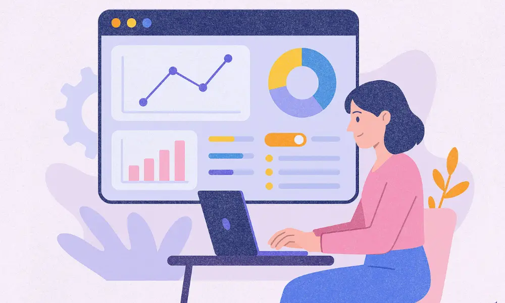 marketer with analytics dashboard